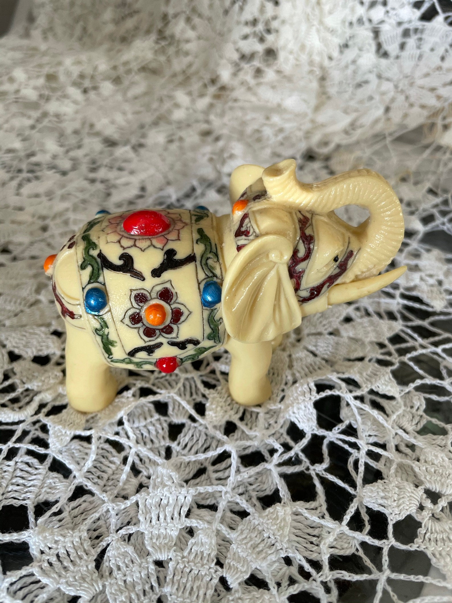 Vintage 70s Miniature Indian Elephant Figurine Hand Painted Etsy