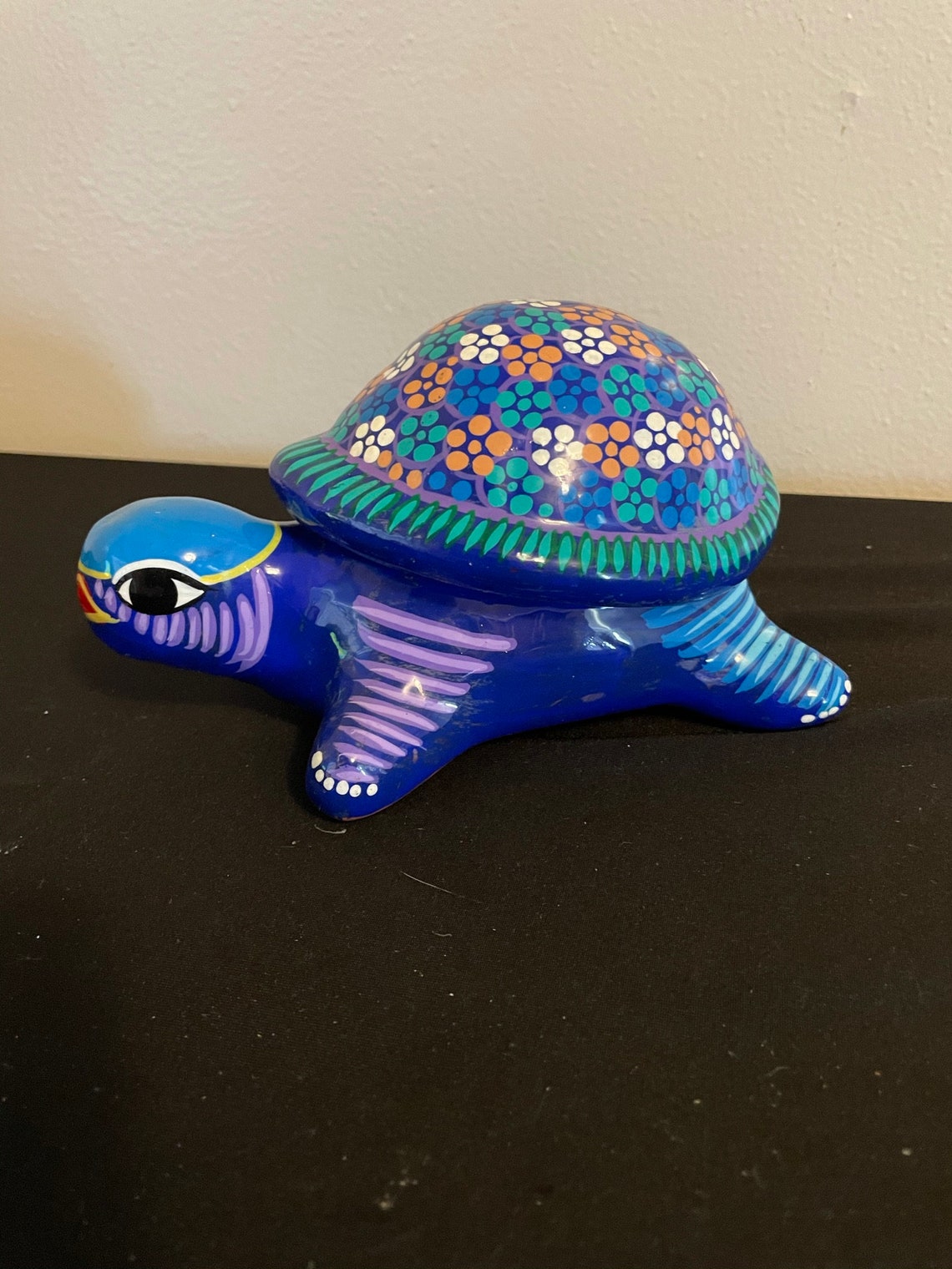 Vintage 80s HandPainted Ceramic Turtle Decorative Trinket Box Etsy