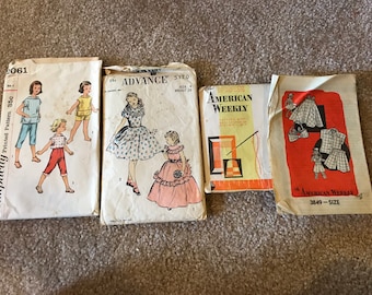 RARE Vintage 40s and 50s Sewing Patterns - Advance, Simplicity, American Weekly - Size 4 Child Girl - Cut