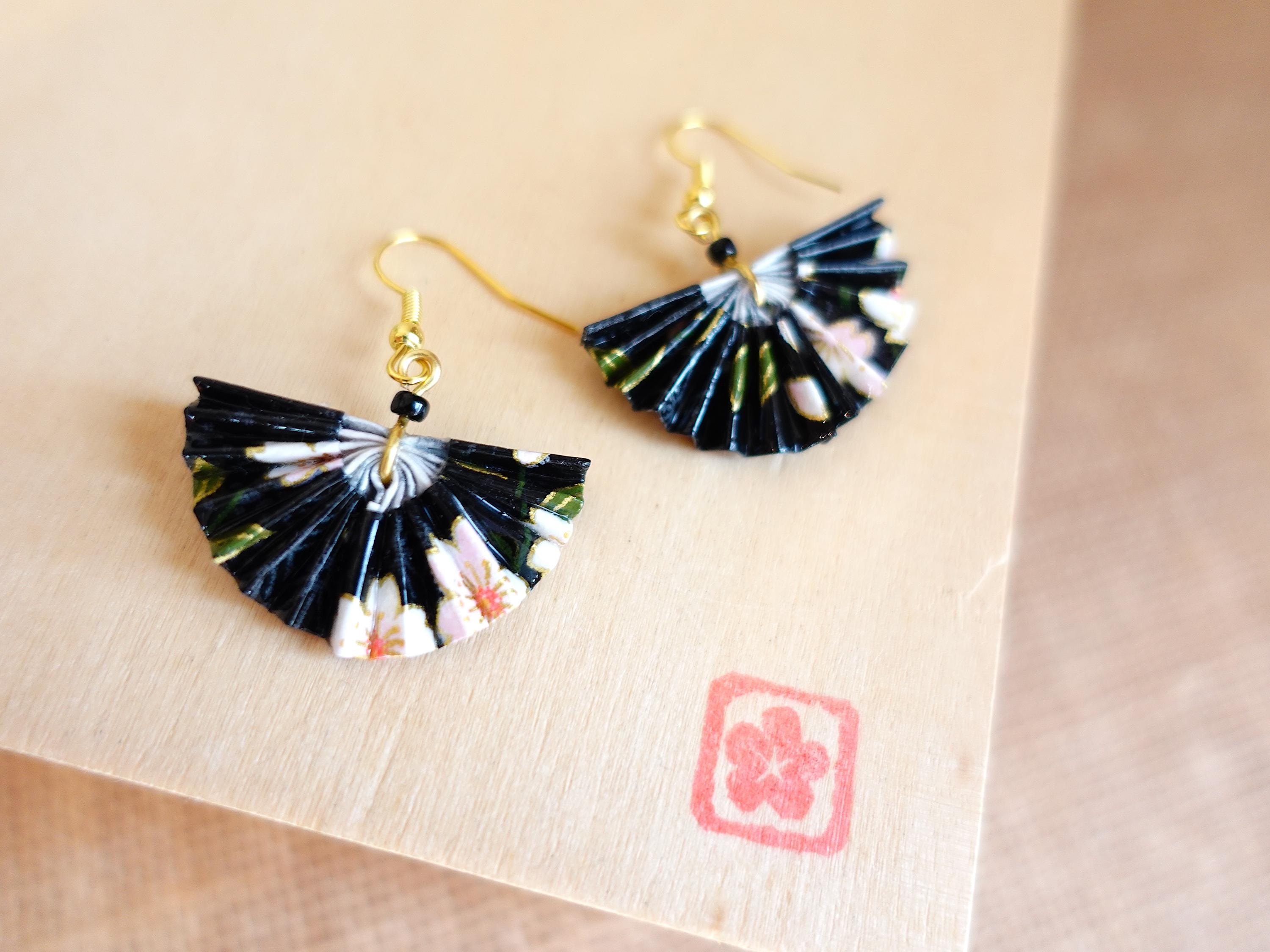 Bijoux En Papier Japonais Boucles D'Oreilles Origami Grues Bleues