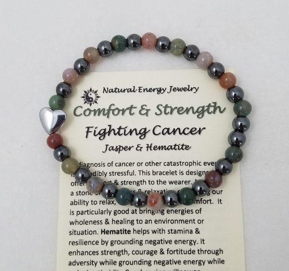Cancer Support Bracelet, Hematite & Fancy Jasper, Comfort and Strength, Healing Survivor Bracelet 211