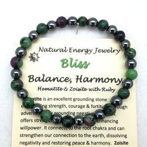 Bliss Bracelet, Hematite & Zoisite w/ Ruby bracelet or anklet, Calm Grounding Strength Stability Positive 204