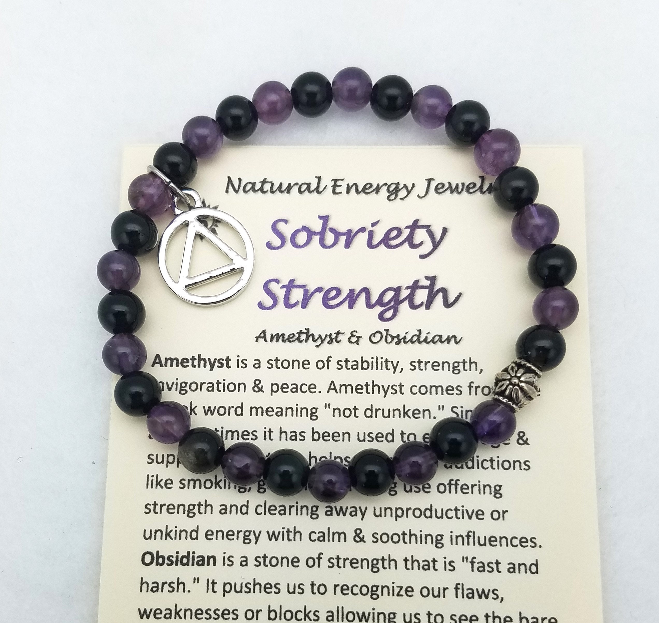 Sobriety Jewelry of Amethyst Obsidian, Supports Sobriety and