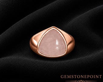 Rose Quartz Signet Ring, signet ring, 925 Solid Sterling Silver Ring, 22K Gold Filled Ring, Handmade Silver Ring
