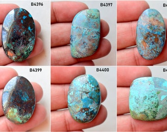May include: Six oval and square shaped turquoise cabochons with varying shades of blue, green, and brown. The cabochons are labeled with the numbers B4396, B4397, B4398, B4399, B4400, and B4401.