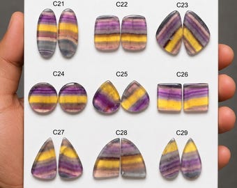 Par de gemas de fluorita, gema semipreciosa suelta, par de gemas para pendientes, par de cabujones de fluorita