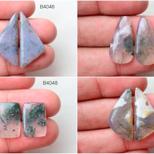 Moss Agate gemstone pair, Gemstone Pair, loose semi precious gemstone, cabochon pair, cabs for sale