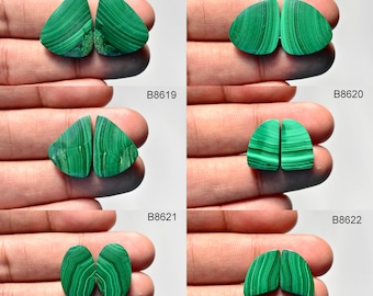 Natural Malachite gemstone Matched pair, Gemstone Pair, loose semi precious gemstone, cabochon pairs