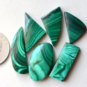 6 pcs. Malachite cabochon, Designer malachite gemstone, cabochon gemstone, hand polished #B-4660