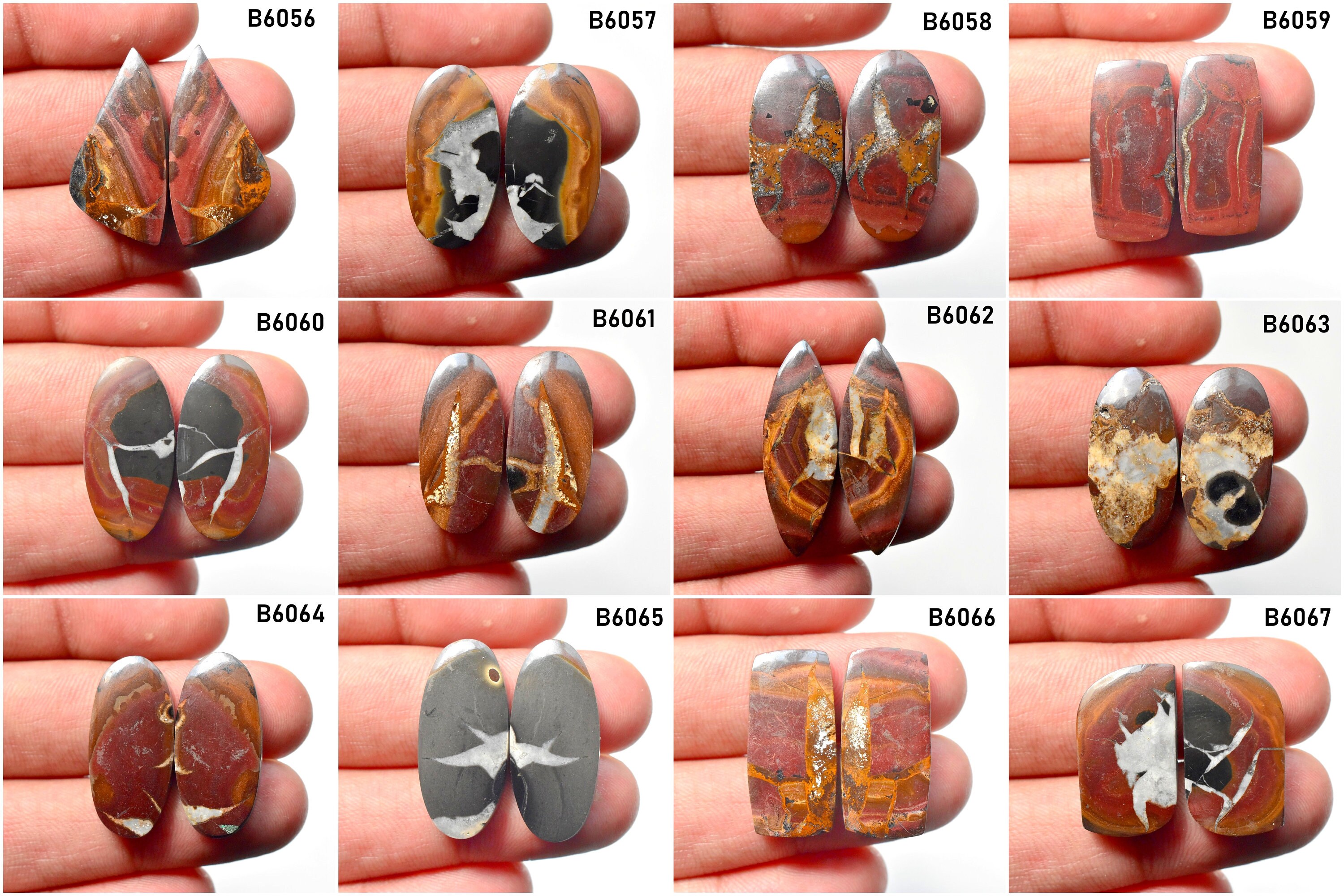 Black Septarian Pair, Semi Precious loose cabochon, Earring making gemstone, Cabochon Gemstone