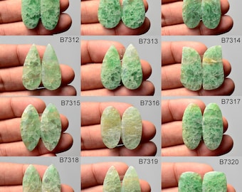 Green Aventurine gemstone pair, loose semi precious gemstone, earrings gemstone pair, cabochon pair