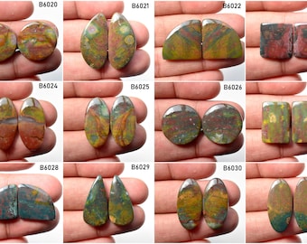Bloodstone Matched pair, Gemstone Pair, loose semi precious gemstone, Cabochon Gemstone pair