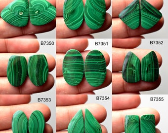 Natural Malachite gemstone Matched pair, Gemstone Pair, loose semi precious gemstone, cabochon pairs