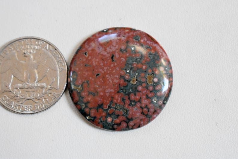 Hand Polished pendant making supply #GP5616 32 mm Round Natural Ocean Jasper loose Cabochon Gemstone
