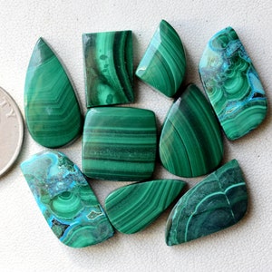 9 pcs. Malachite cabochon, Designer malachite gemstone, cabochon gemstone, hand polished #B-4657
