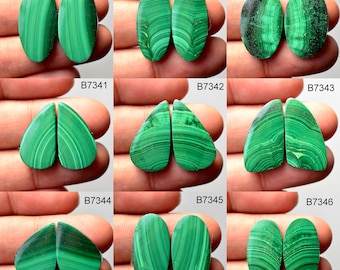 Natural Malachite gemstone Matched pair, Gemstone Pair, loose semi precious gemstone, cabochon pairs