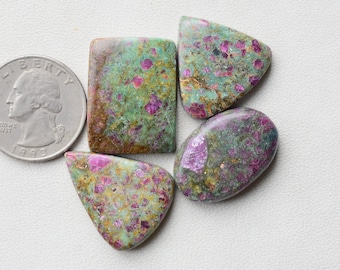 4 Pcs Natural Ruby Fuchsite cabochon, cabochon gemstone, Fuchsite cabochon, loose cabochon, cabochon seller, cabochons B4313