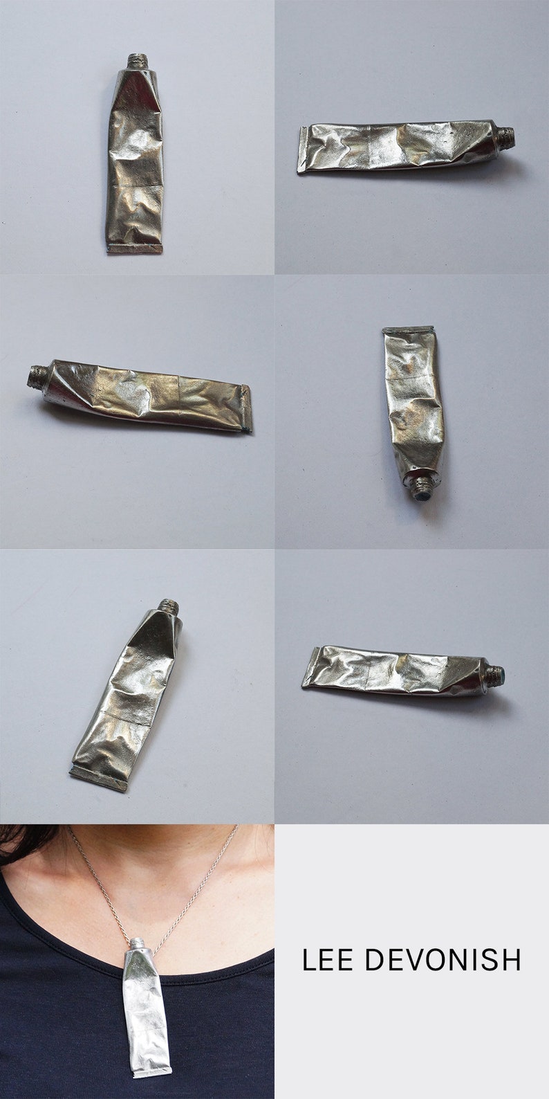 Pewter Paint Tube Pendant No. 1. Artist's Gift Cast Pewter Necklace Jewellery Wearable Sculpture image 8