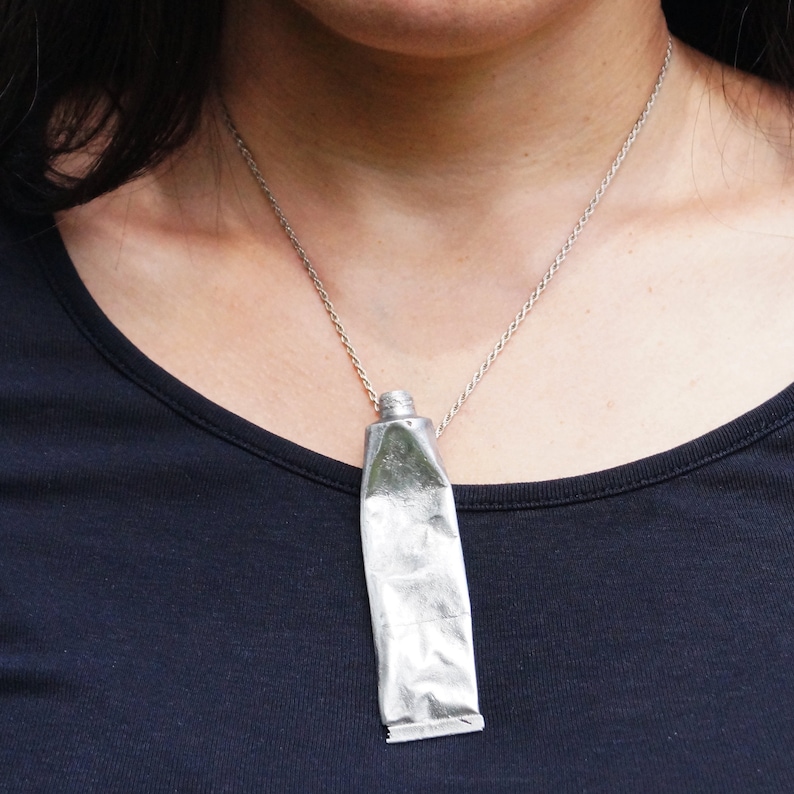 Pewter Paint Tube Pendant No. 1. Artist's Gift Cast Pewter Necklace Jewellery Wearable Sculpture image 7