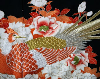 Vintage Japanese Kimono Silk - Embroidered Panel