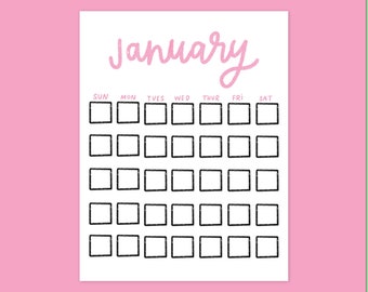 Downloadable Undated Calendar with Colorful Hand Lettering, Printable 8.5 x 11 in. Calendar, Printable 12-Month Calendar, Planner