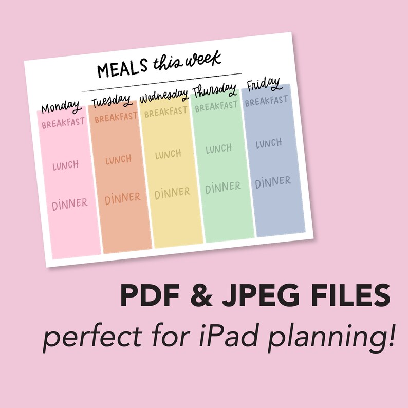 Meal Planner, Printable, Instant Download, iPad Meal Planner, Colorful