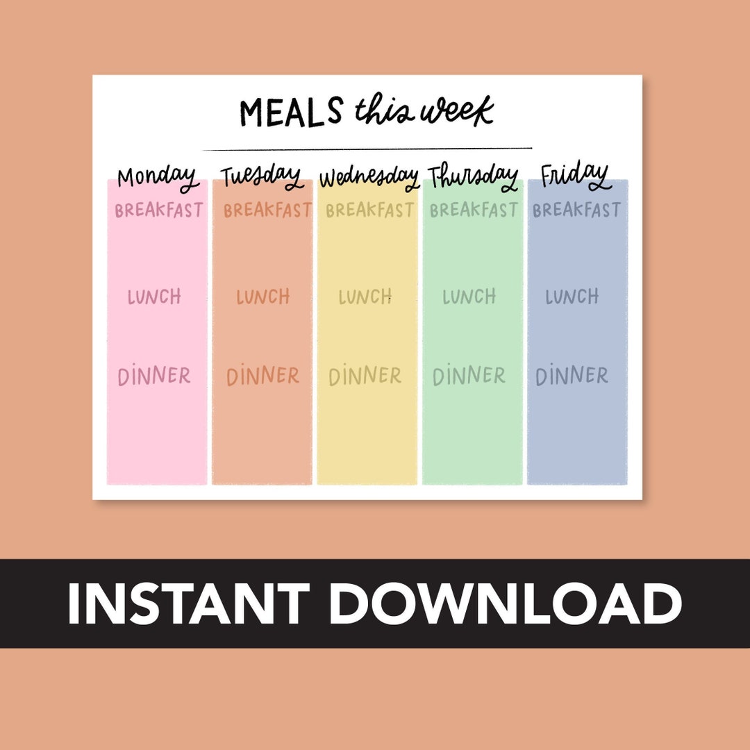 Meal Planner, Printable, Instant Download, iPad Meal Planner, Colorful