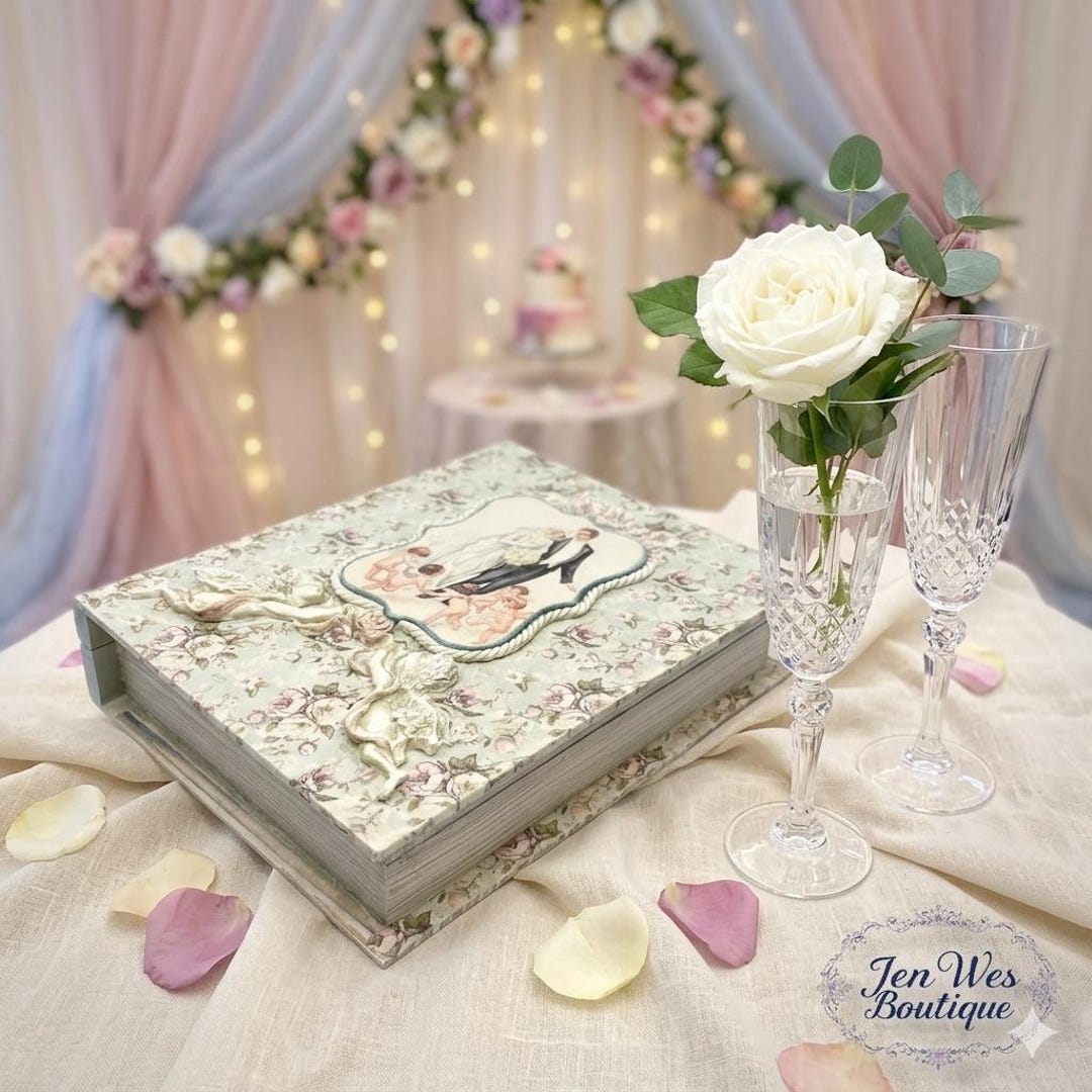 Vintage Decoupage Wooden Wedding Book Box, Romantic Keepsake Jewelry ...