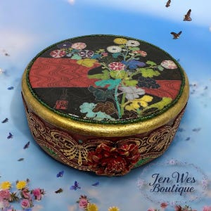 Decoupage Jewelry Box: Japanese Style Round Keepsake Box