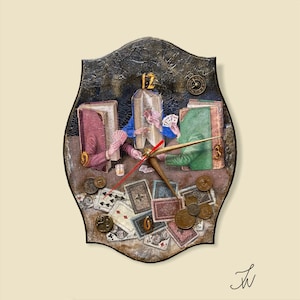 Horloge murale, horloge murale originale, horloge jeu de cartes, horloge unique, horloge steampunk