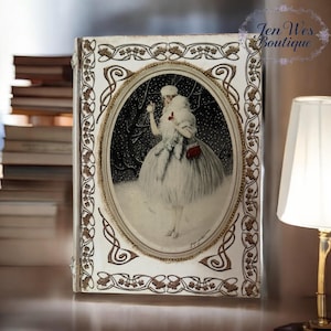Elegant Art Deco Jewelry Box- Book Form with Winter Fashion Illustration,Big book-box, wooden book-box, Vintage style book-box