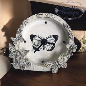 Butterfly Desk Clock, Handmade, White Clock with 3D Relief Butterflies,Shabby Chic Decor, Decoupage Clock, Vintage Style