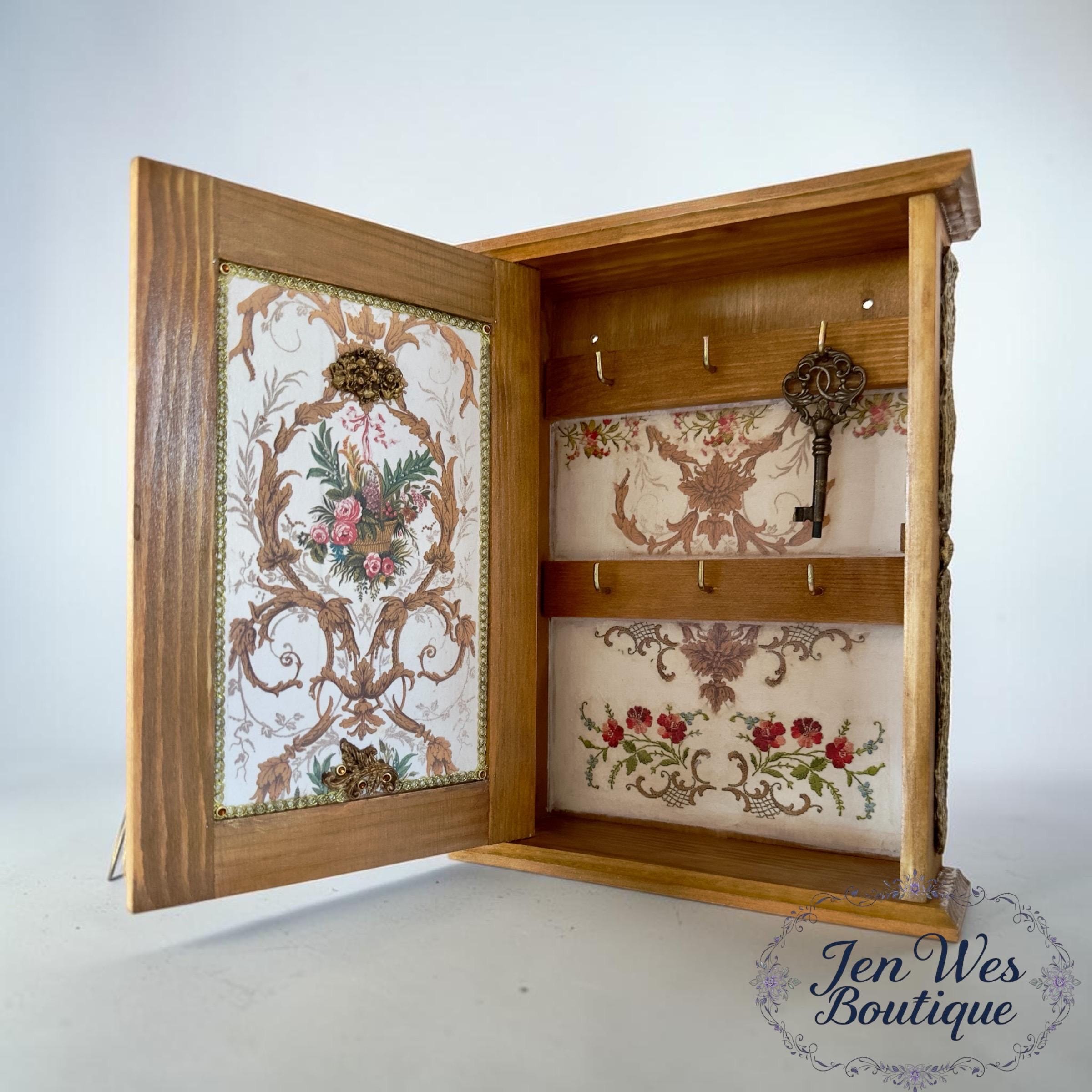 Antique Style Wooden Key Cabinet, Decoupage Floral Relief Decor ...