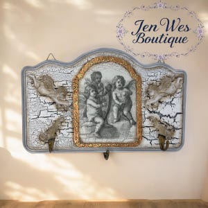Decoupage Angel Hanger : organiseur de clés et de serviettes de style vintage