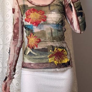 Rare Jean Paul Gaultier Iconic Vintage 1990s Mesh Flower Applique Top Berlin Wall