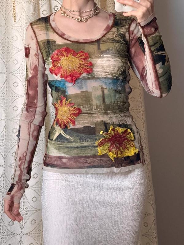 Rare Jean Paul Gaultier Iconic Vintage 1990s Mesh Flower Applique