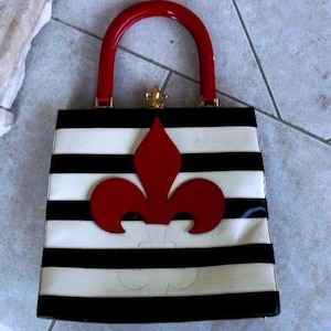 Rare MOSCHINO Vintage Fleur De Lys Patent Handbag 1993