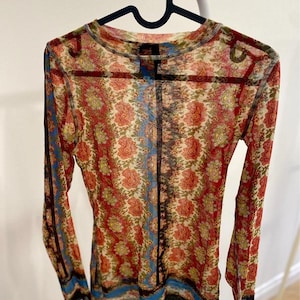 Jen Paul Gaultier Classique Vintage Rare Mesh Floral Multicolor Top 1990s