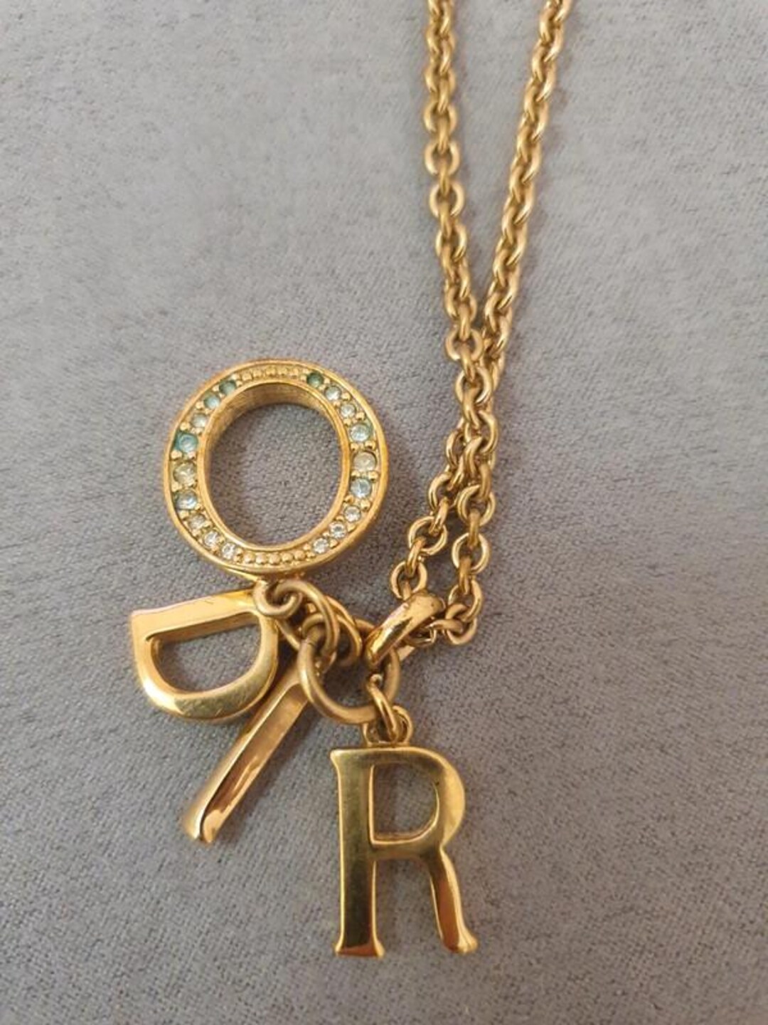 Christian Dior Vintage Necklace Logo Letters Rhinestones Pendant 2000s ...