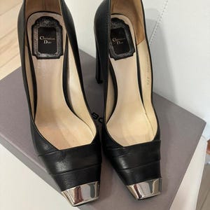 Christian Dior Vintage Leather Heels Pumps Metal 37.5