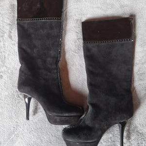 Yves Saint Laurent Vintage Black Suede Platform Boots 36