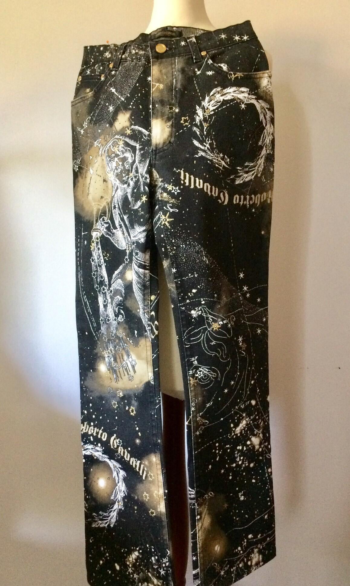 Roberto Cavalli Vintage 2000s Zodiac Constellation Print Pants Jeans XS AW2003