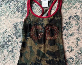 Camiseta de tirantes rara de Christian Dior de la década de 2000, de la era Galliano, con logotipo de CD de diamantes de imitación, talla XS/S