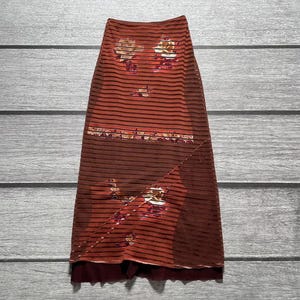 Jean Paul Gaultier Vintage 1990s Striped Floral Mesh Maxi Skirt Trompe L&#39;oeil S 2000s Club Kid