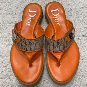 Christian Dior Vintage 2000s Orange Diorrossimo Monogram Flip Flop Mules Sandals 36.5