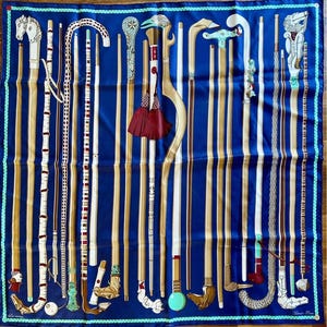 HERMES Vintage Silk Scarf Les Cannes Carre 90 Foulard With Box