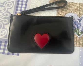 Moschino Vintage Leather Heart Purse wristlet Clutch The Nanny