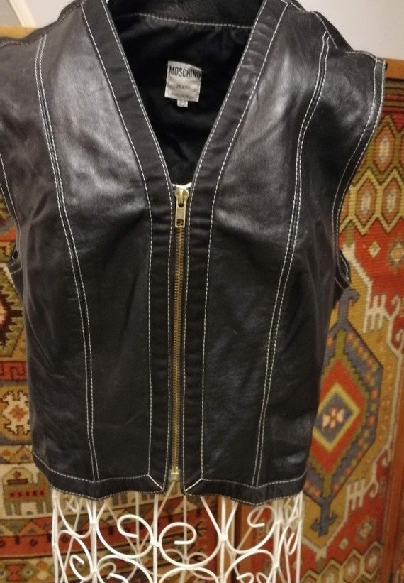 MOSCHINO Jeans Vintage Iconic Leather Vest ITA42