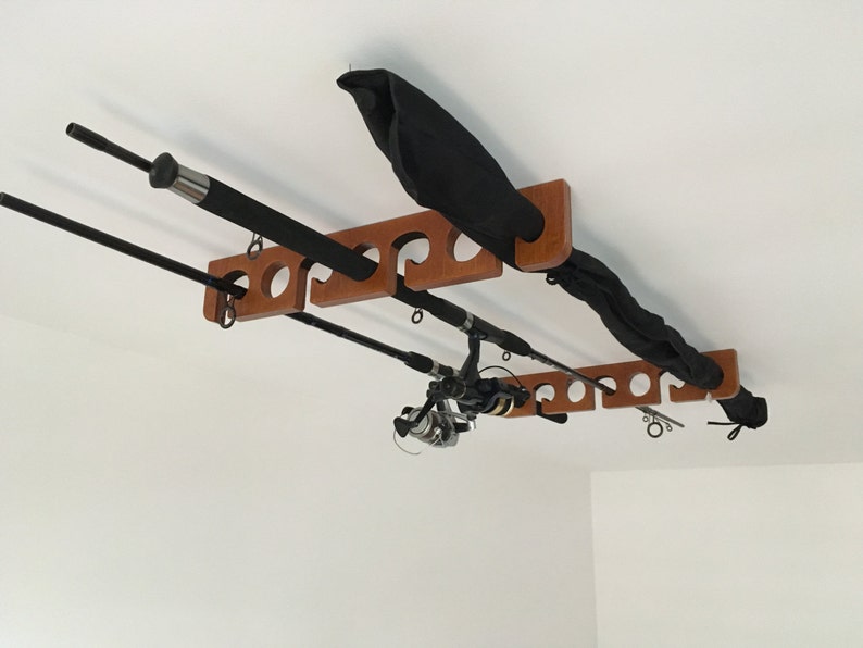 Wooden Fishing Rod Holder Rack Ceiling Mount