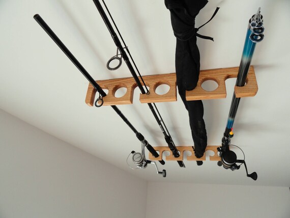 Wooden Fishing Rod Holder Rack Ceiling Mounted Light Etsy